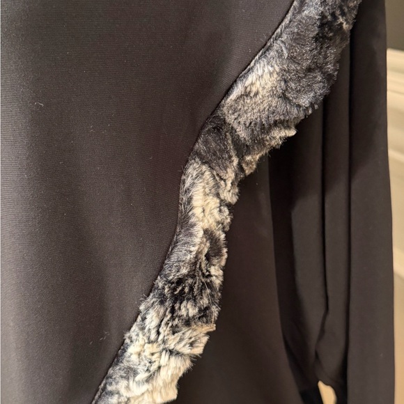 Joseph Ribkoff Asymmetrical Faux-Fur Cowl Neck Poncho in Vanilla and Noir - Picture 5 of 13